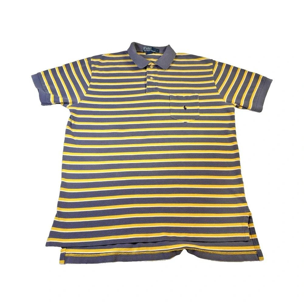 Polo‎ Ralph Lauren Men's Polo Shirt Short Sleeve YELLOW GRAY Striped, Large
